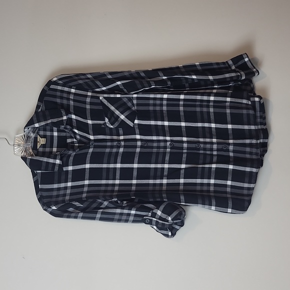 WOOLRICH Black White Plaid Roll Tab Soft Rayon Flannel Button Down Shirt - Picture 1 of 10